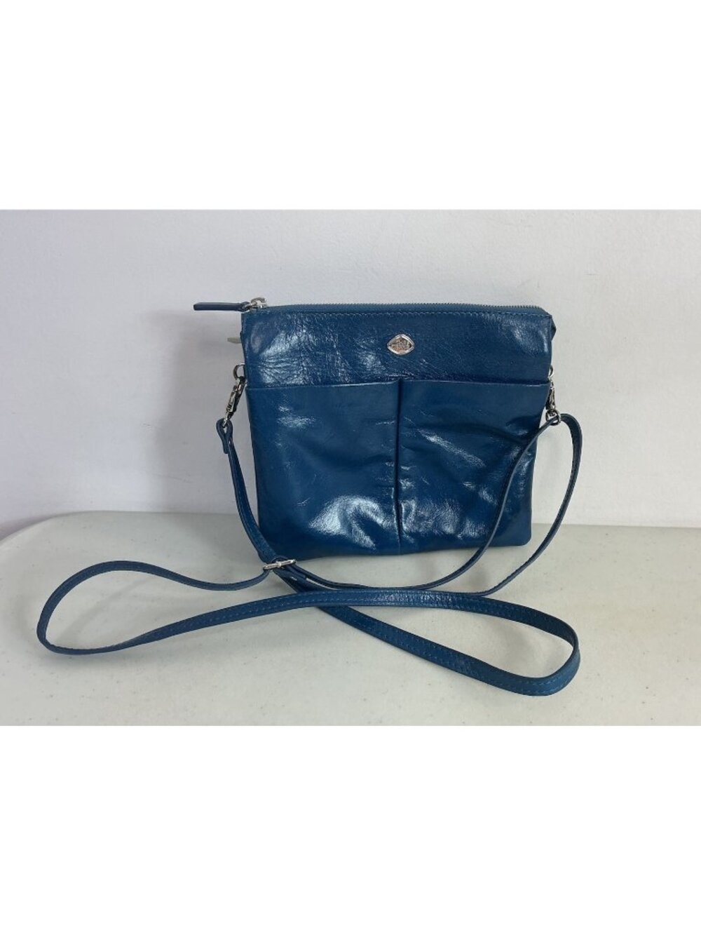 Blue Leather Crossbody Bag Purse Made in Italy